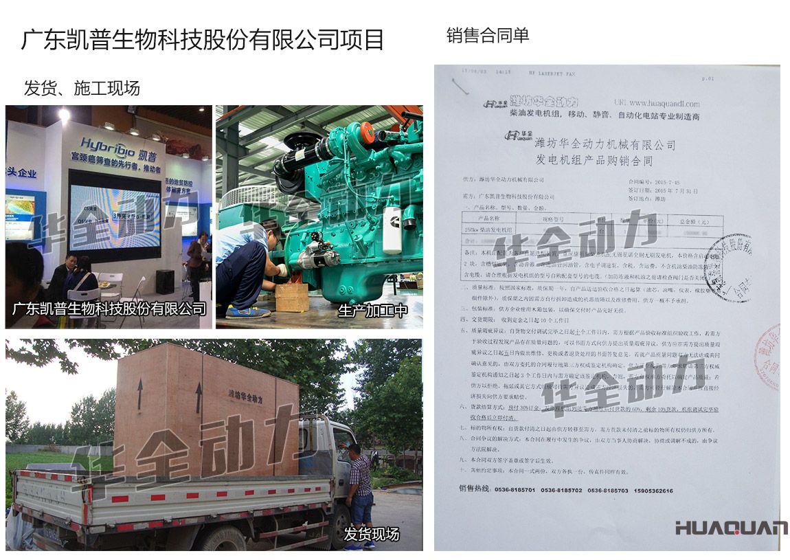 廣東凱普生物科技股份有限公司在我公司采購一臺250KW重慶康明斯柴油發(fā)電機(jī)組